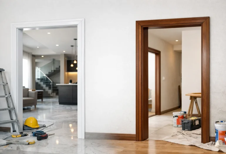 PPGI door frames vs wooden door frames comparison in modern home by Manvik Door Frames