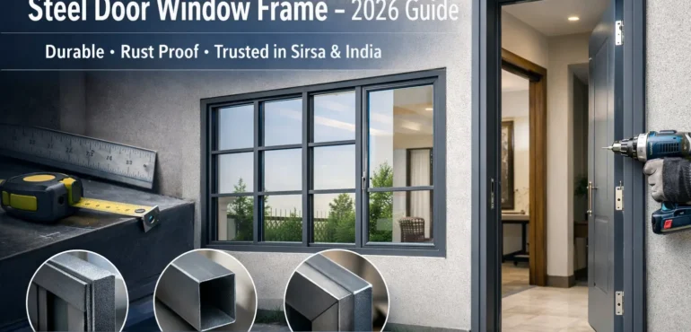 Steel door window frame installed in modern home in Sirsa India by Manvik Door Frames