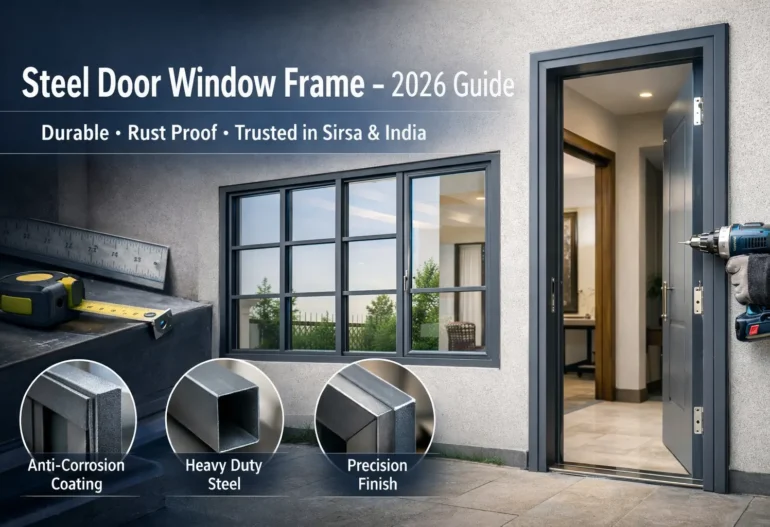 Steel door window frame installed in modern home in Sirsa India by Manvik Door Frames