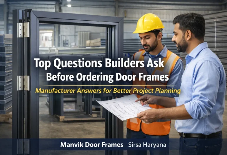 builder discussing PPGI door frames with door frame manufacturer in India