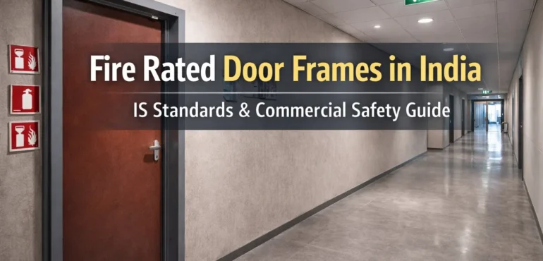 fire rated door frame in India installed in commercial building by Manvik Door Frames Sirsa