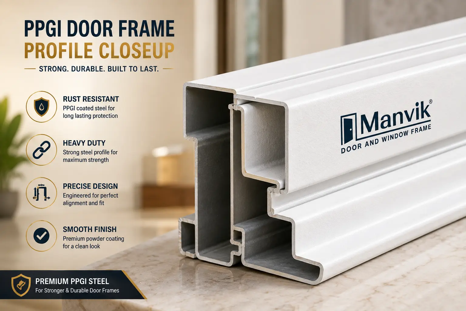 PPGI door frame installed in a commercial building entrance