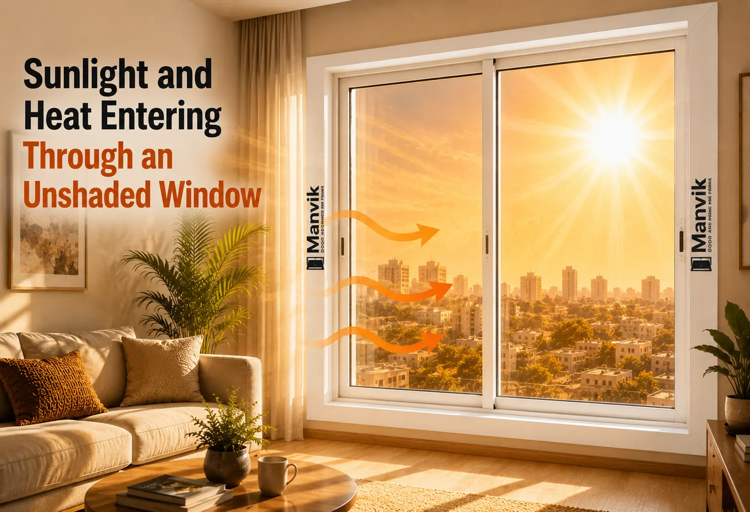 Sunlight and heat entering a home through an unshaded window